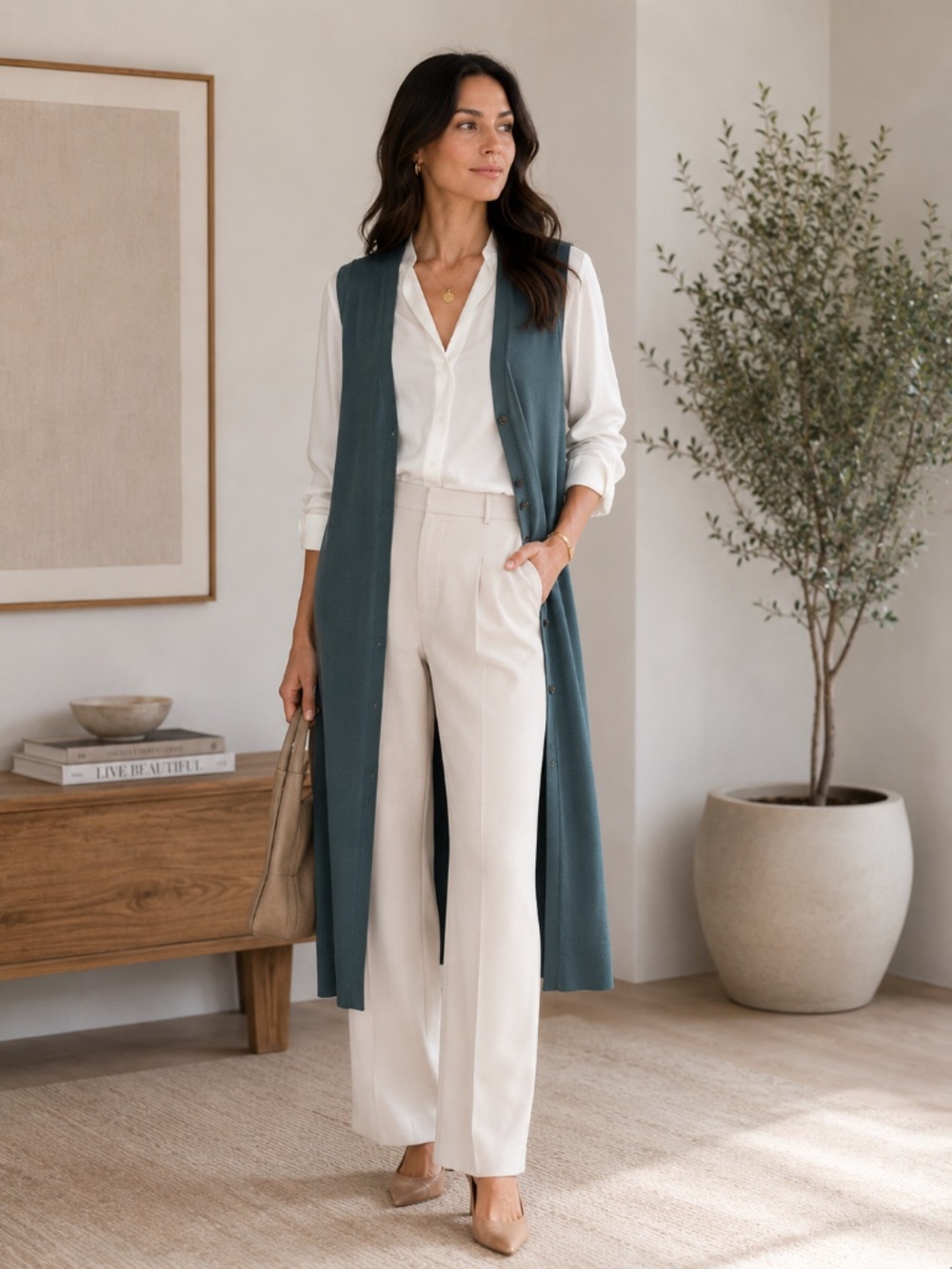 Aritzia Babaton Dark Green Button Front Maxi Vest Dress M